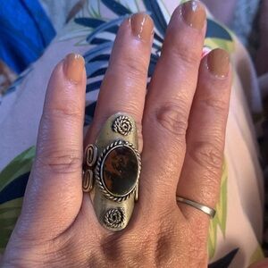 Artisan Silver and Brown Gemstone Ring